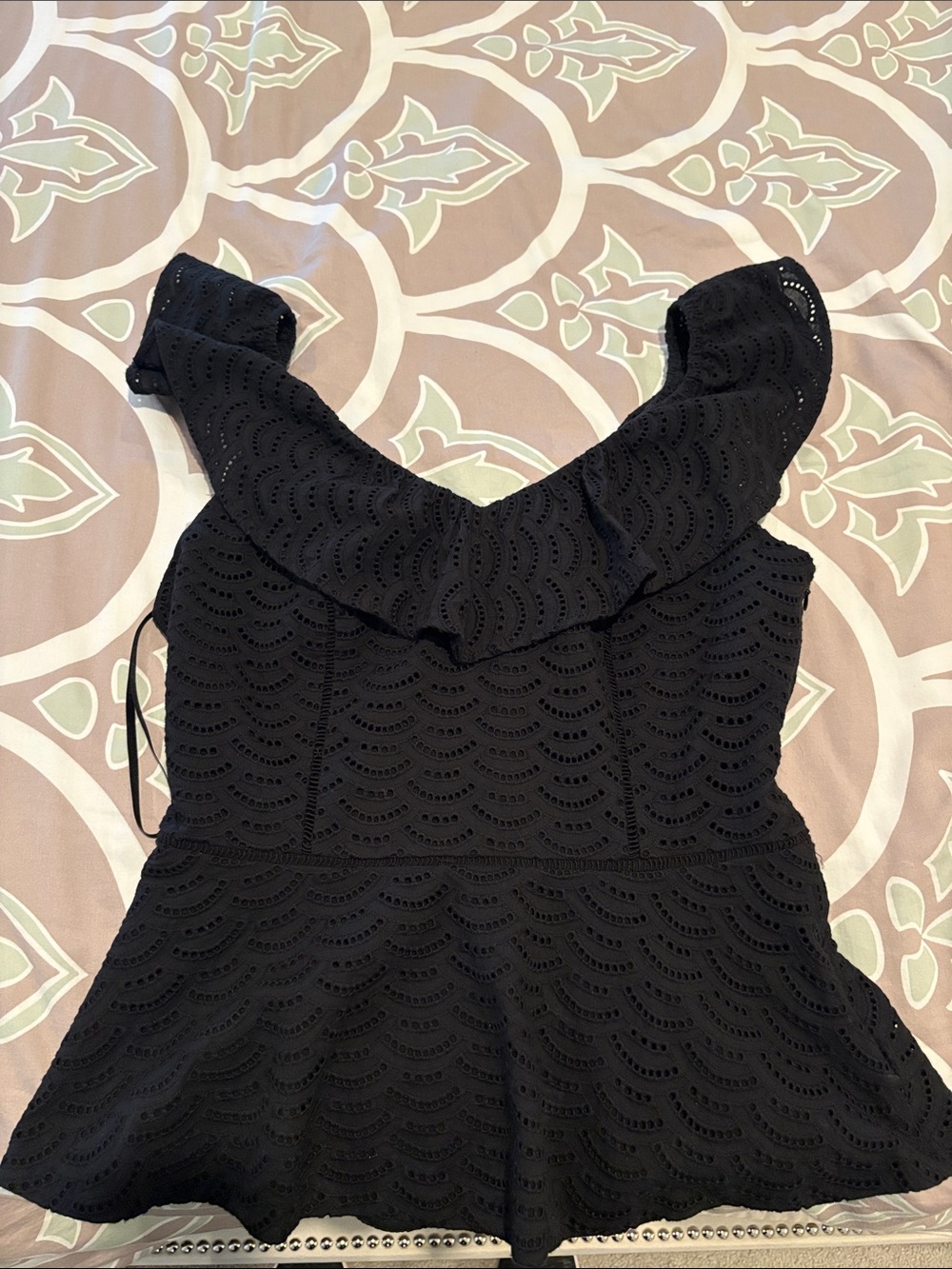 White House Black Market Black Eyelet Off-Shoulder Top